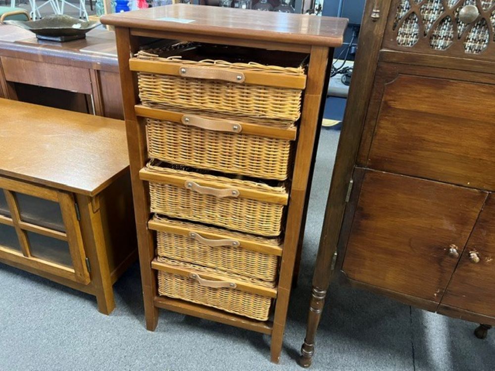 Wicker and Wood Storage Cabinet $45
