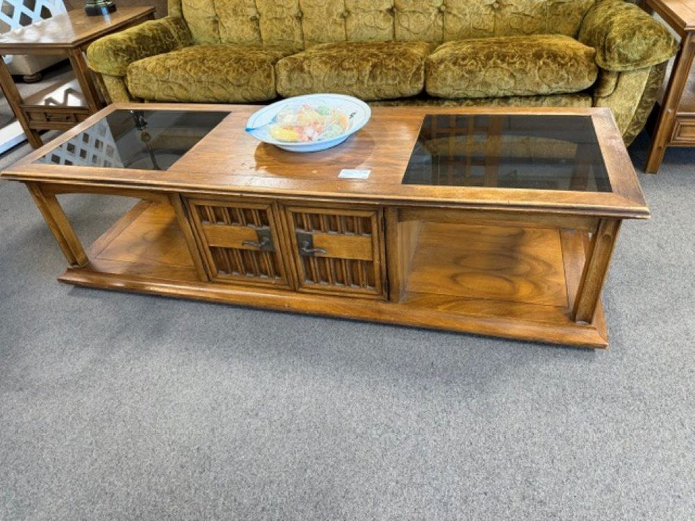 4 Door Partial Glass Top Coffee Table $65