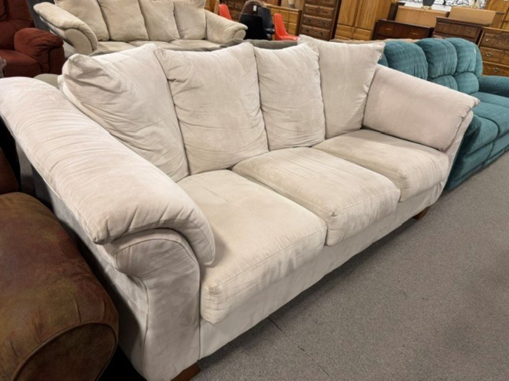 Beige Pillow Back 3 Cushion Sofa $189