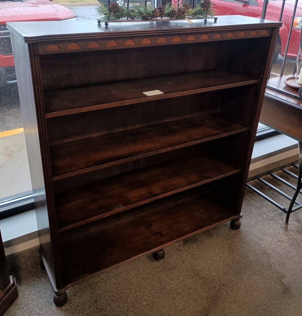 Dark Wood 41in Bookcase with Semi Circle Inlays $159