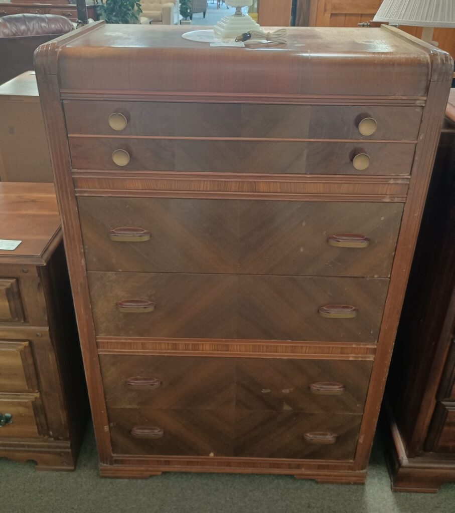 Five Drawer Vintage Waterfall Chest $149