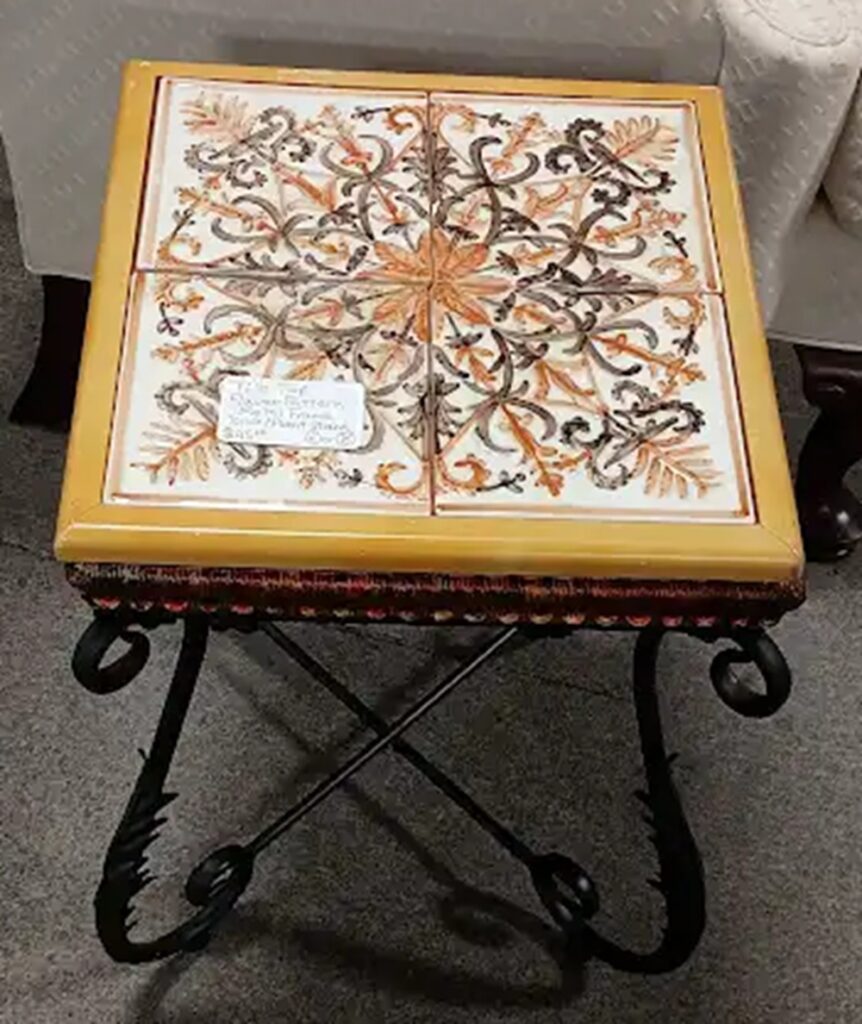 Tile Top Flower Pattern Metal Frame Table Plant Stand $45